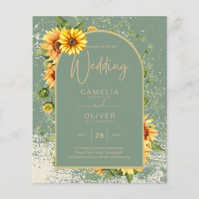 BUDGET Sunflower Sage Wedding Invite RSVP QR CODE  Flyer (Front)