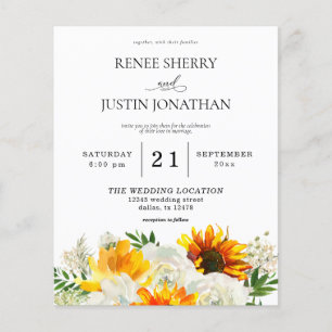 Budget Sunflower & White Rose Floral Wedding Flyer
