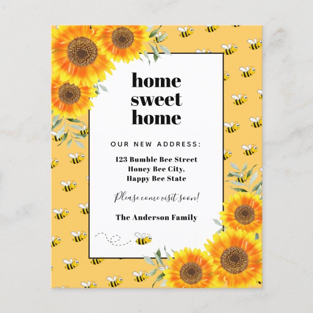 Budget sunflowers bees moving announcement (Front)