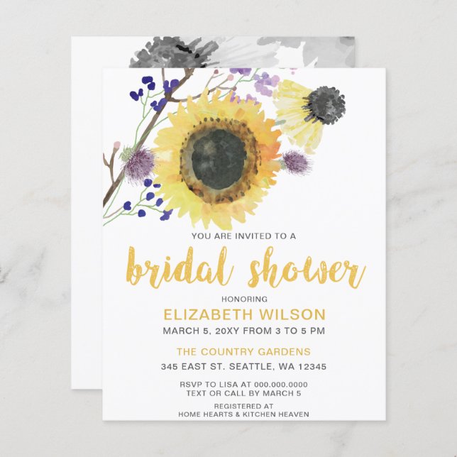 Budget Sunflowers Bridal Shower Invitation (Front/Back)
