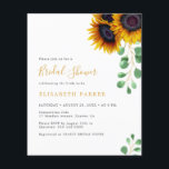 Budget sunflowers eucalyptus bridal shower invite flyer<br><div class="desc">Rustic elegant watercolor eucalyptus leaves and sunflowers bridal shower modern BUDGET affordable invitation FLYER with a chic faux gold typography script. PLEASE READ THIS BEFORE PURCHASING! This is a budget affordable card printed on a FLYER. Please note that BUDGET PAPER IS THIN - You can upgrade to have this card...</div>