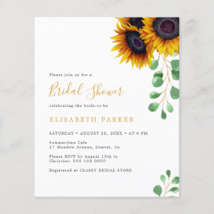 Budget sunflowers eucalyptus bridal shower invite flyer