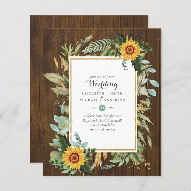 BUDGET Sunflowers Eucalyptus Greenery Wedding (Front/Back)