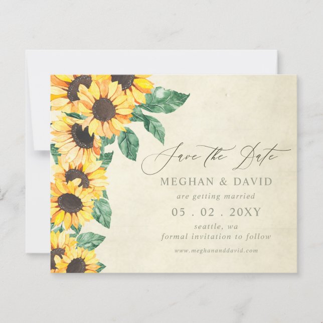 Budget Sunflowers Garden Floral Save the Date (Front)