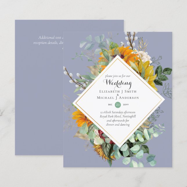 Budget Sunflowers Greenery Wedding Invites (Front/Back)