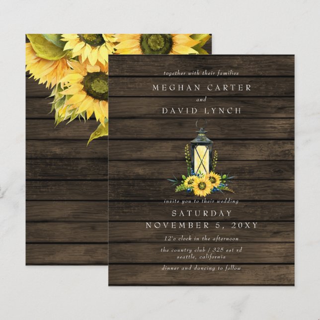 Budget Sunflowers Lantern Wedding Invitation (Front/Back)