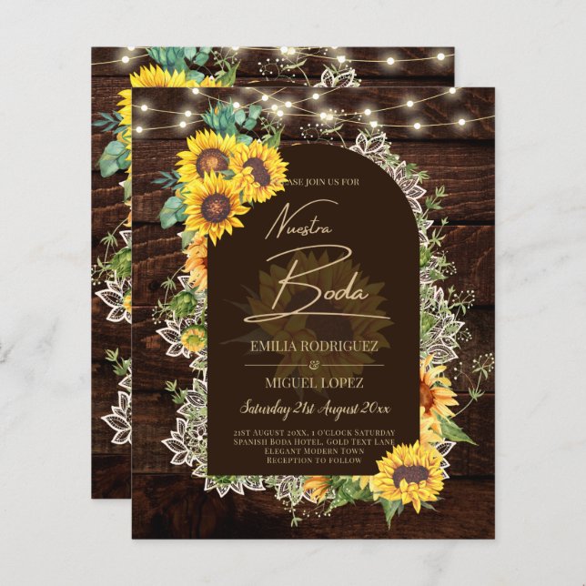 BUDGET Sunflowers Lights Lace Wedding INVITE (Front/Back)