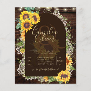 BUDGET Sunflowers Lights Lace Wedding INVITE Flyer
