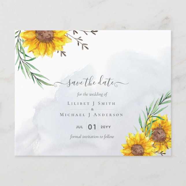 Budget Sunflowers Rustic Woodland Garden Save Date Flyer (Front)