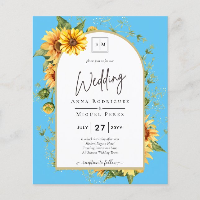BUDGET Sunflowers Wedding Invite QR Code RSVP Matt Flyer (Front)
