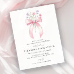 BUDGET SURPRISE 18th Birthday Pink Bow Invite<br><div class="desc">A feminine pink coquette bow is decorated with small pink and purple blue wildflowers.</div>