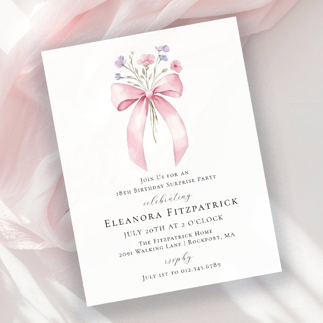 BUDGET SURPRISE 18th Birthday Pink Bow Invite (Creator Uploaded)