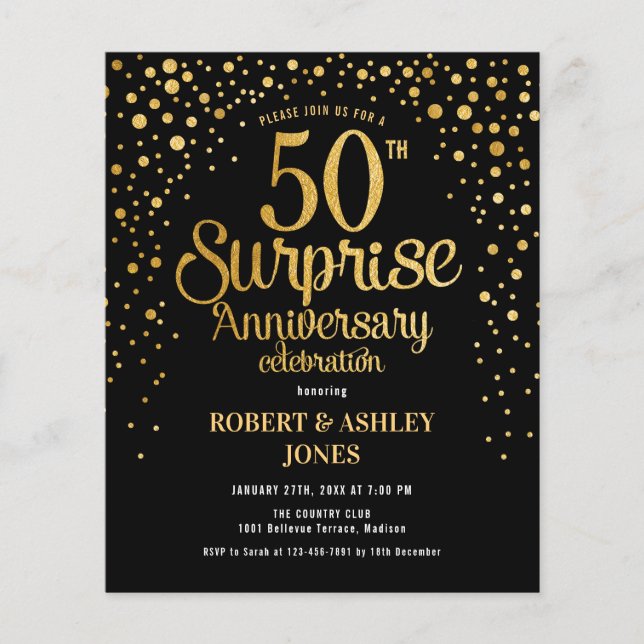 Budget Surprise 50th Anniversary Gold Invitation Flyer (Front)