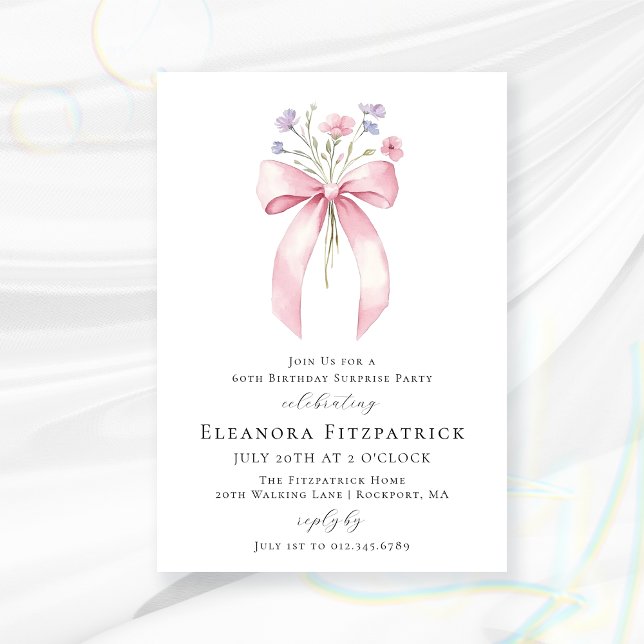 BUDGET SURPRISE PARTY 60th Birthday Bow Invite (Creator Uploaded)