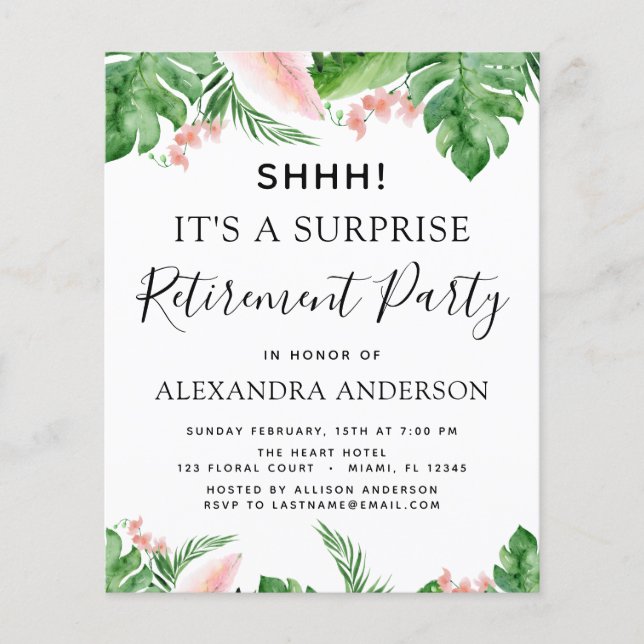 Budget Surprise Retirement Party Tropical Flyer (Front)