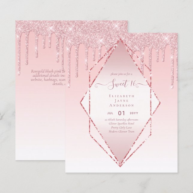 BUDGET SWEET16 Dripping Glitter Glamour Invit (Front/Back)