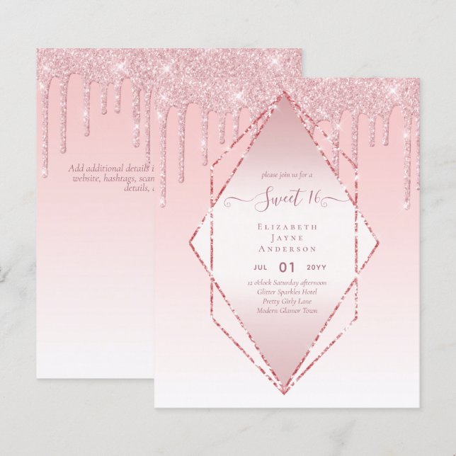 BUDGET SWEET16 Dripping Glitter Glamour Invit (Front/Back)