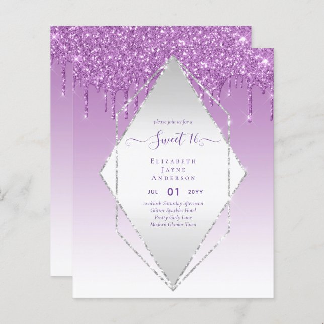 BUDGET SWEET16 Dripping Glitter Glamour Invit (Front/Back)