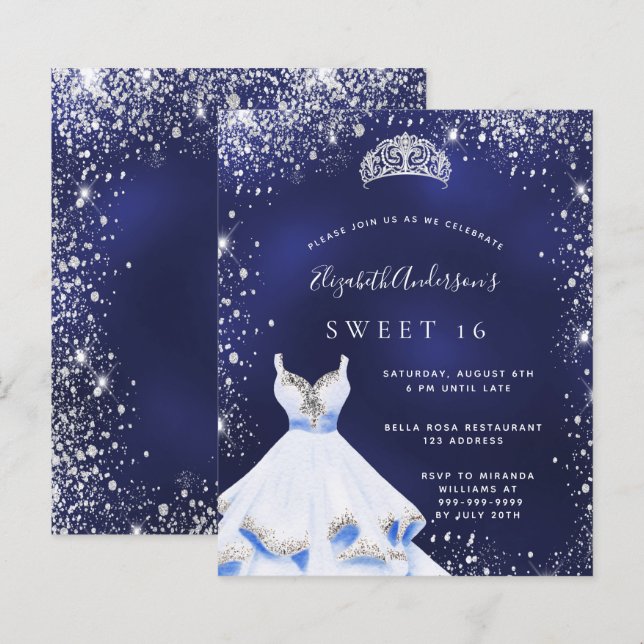 Budget Sweet 16 blue silver glitter dress tiara (Front/Back)