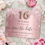Budget Sweet 16 blush pink silver save the date<br><div class="desc">A girly and trendy Save the Date card for a Sweet 16, 16th birthday party. Blush pink faux metallic looking background decorated with pink and faux silver glitter drips and dust. Personalize and add a date and name/text. The text: Save the Date is written with a large trendy hand lettered...</div>