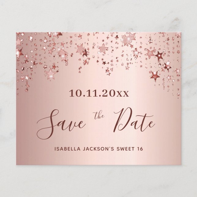 Budget Sweet 16 blush rose gold Save the Date (Front)