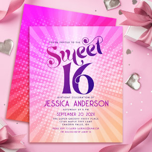 Budget Sweet 16 Groovy Pink Orange Gradient Invite