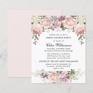 Budget Sweet 16 Party Blush Pink Floral Invitation