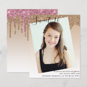 BUDGET Sweet 16 PHOTO Dripping Glitter Invite