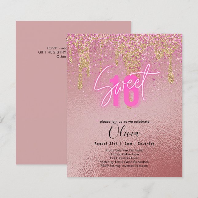 Budget Sweet 16 Pink Glitter Foil Girly Modern  Fl (Front/Back)