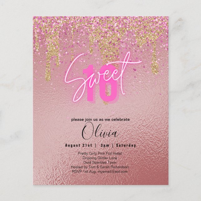 Budget Sweet 16 Pink Glitter Foil Girly Modern  Fl Flyer (Front)