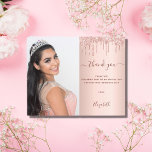 Budget Sweet 16 rose blush photo QR code thank you<br><div class="desc">A photo thank you for a Sweet 16, 16th (or any age) birthday On front: Add a vertical size photo. An elegant rose gold, blush gradient background colour, decorated with faux glitter drips, paint dripping look. Personalize and add a name and your thank you note. Back: social media icons, your...</div>