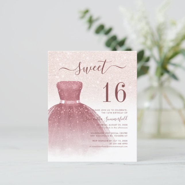 Budget Sweet 16 Rose Gold Glitter Drips Script (Standing Front)