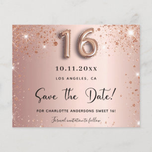 Budget sweet 16 rose gold glitter save the date