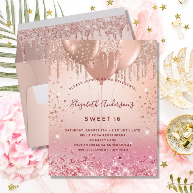 Budget Sweet 16 rose gold pink glitter balloons (Creator Uploaded)