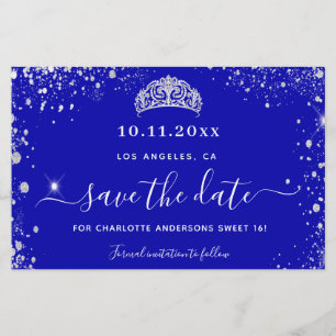 Budget Sweet 16 roya blue silver glitter save date