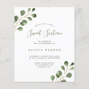Budget Sweet 16 simple birthday party invitation