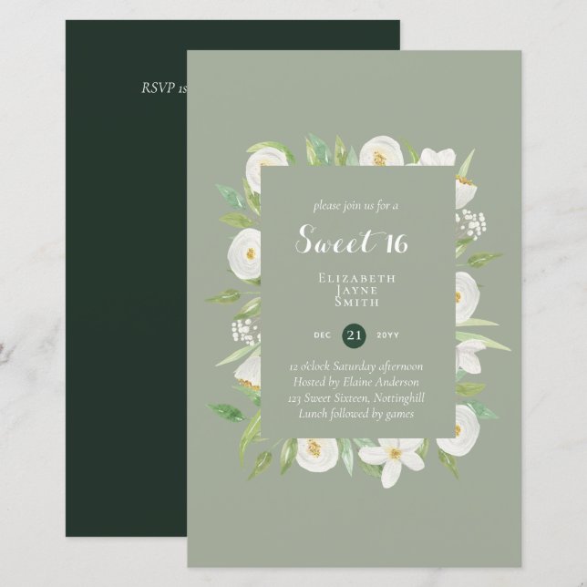 BUDGET Sweet 16, Sixteenth Birthday Floral Invite (Front/Back)