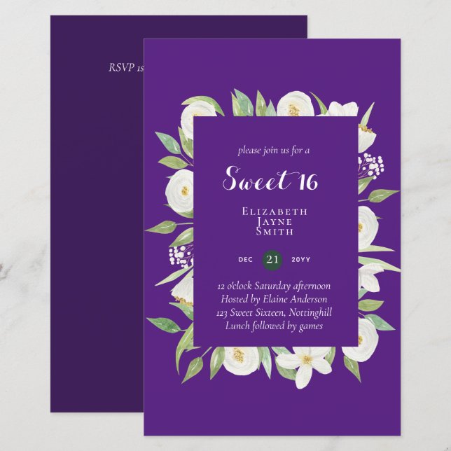 BUDGET Sweet 16, Sixteenth Birthday Floral Invite (Front/Back)