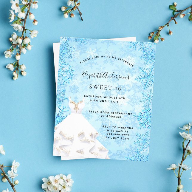 Budget Sweet 16 winter wonderland dress invitation (Creator Uploaded)