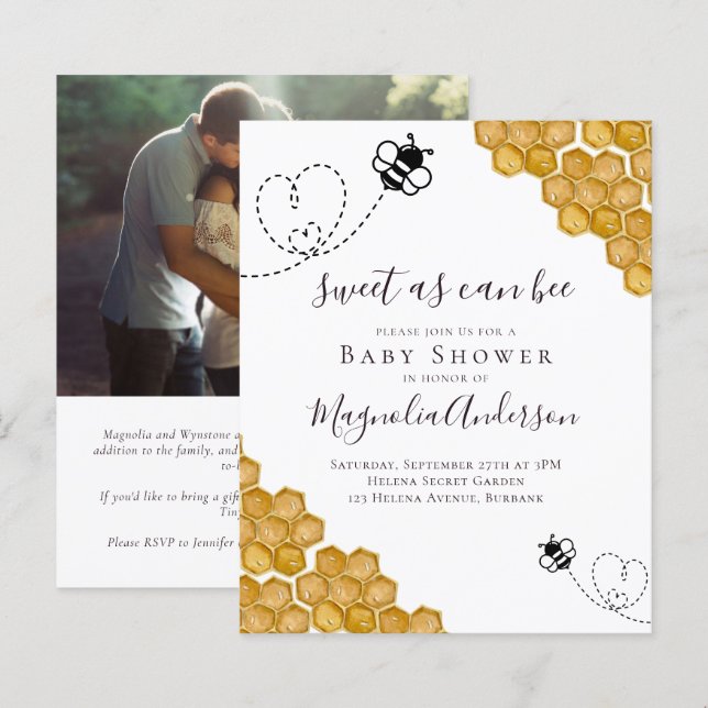 Budget Sweet as Can Bee Baby Shower Invitaition (Front/Back)