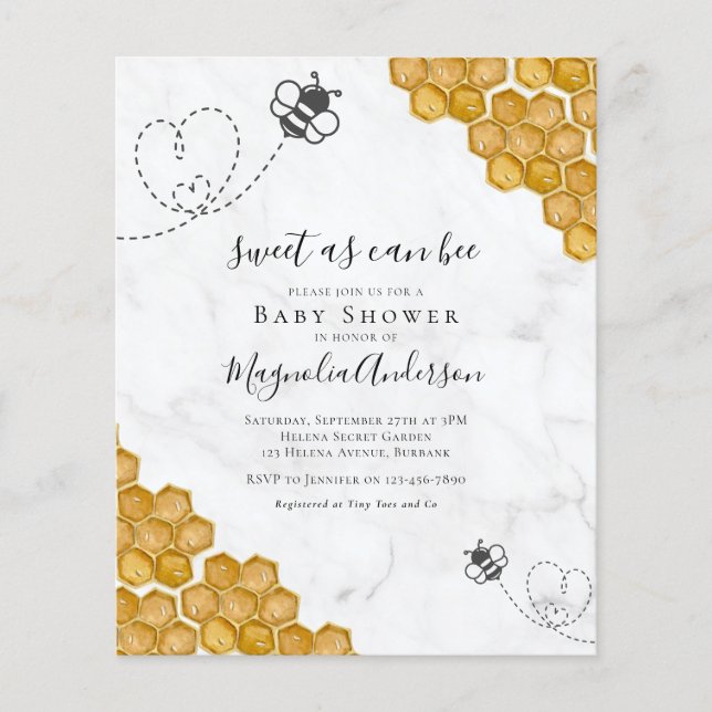 Budget Sweet as Can Bee Baby Shower Invitation (Front)