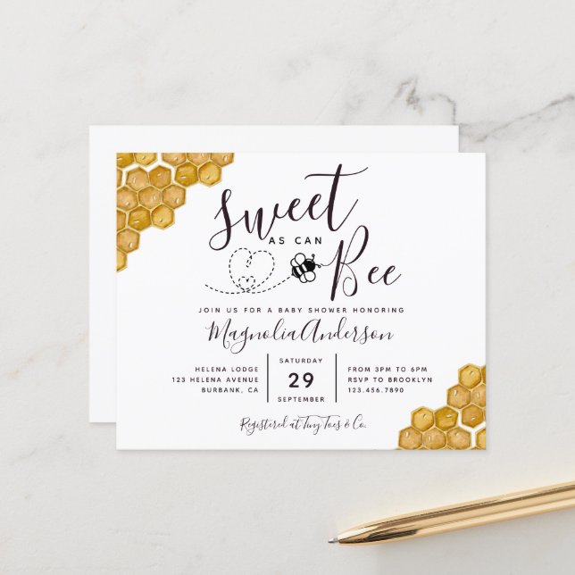 Budget Sweet as Can Bee Baby Shower Invitation (Front/Back In Situ)