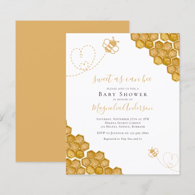 Budget Sweet as Can Bee Baby Shower Invitation (Front/Back)