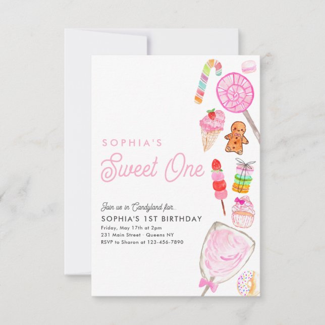 Budget SWEET ONE Candy Kids Candyland 1st Birthday Card (Front)