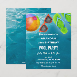 Budget Swimming Pool Party Birthday Invitation