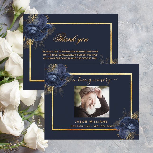 Budget sympathy blue floral gold thank you photo (Creator Uploaded)