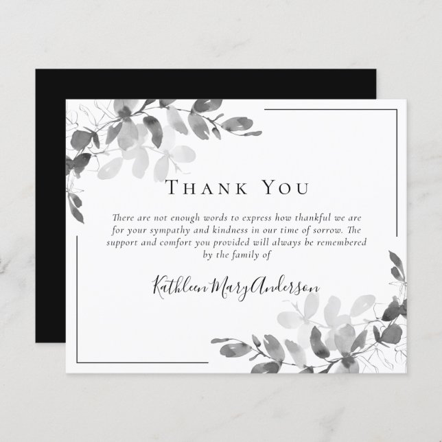 BUDGET Sympathy Eucalyptus Funeral Thank You Note  (Front/Back)