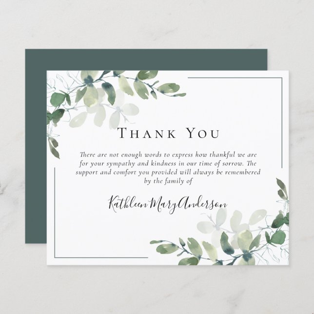 BUDGET Sympathy Eucalyptus Funeral Thank You Note  (Front/Back)