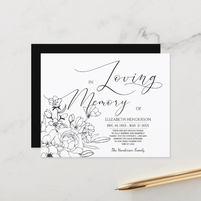 Budget Sympathy Memory /Thank you. (Front/Back In Situ)