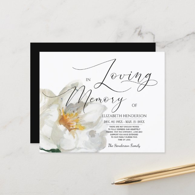 Budget Sympathy Memory /Thank you. (Front/Back In Situ)